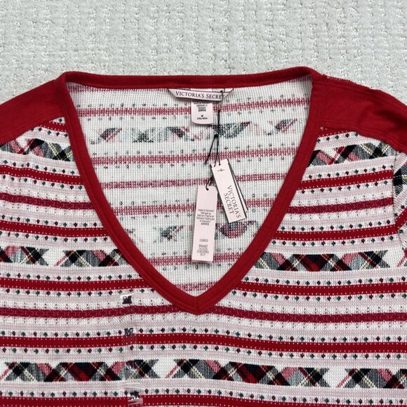 NWT Victoria's Secret Women Sleepwear Plaid Red V Neck Long Sleeve Pajama Top M - Picture 2 of 11